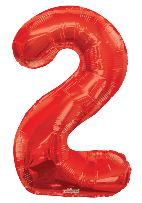 34" Jumbo Number Foil Balloons | Red Two 2 | 50 pc