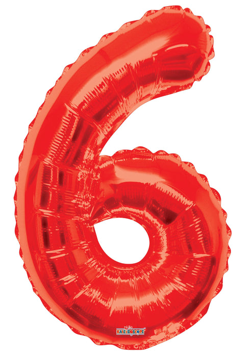 34" Jumbo Number Foil Balloons | Red Six 6 | 50 pc