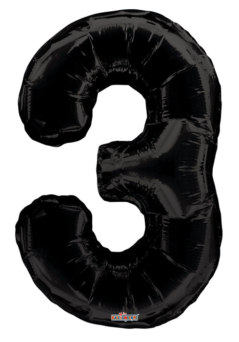 34" Jumbo Number Foil Balloons | Black Three 3  | 50 pc