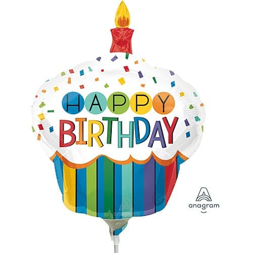 11 Inch Air Fill Birthday Rainbow Cupcake Foil Balloon