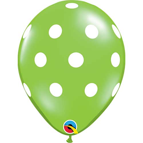 11" Big Polka Dots Lime Green Printed Latex Balloons by Qualatex