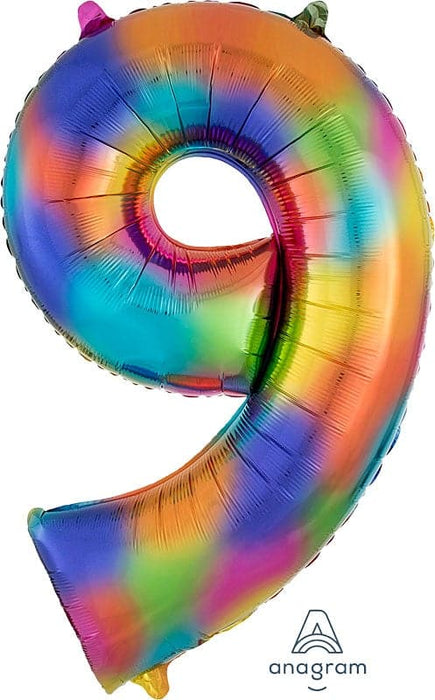35 Inch Number Nine Rainbow Jumbo Foil Balloon