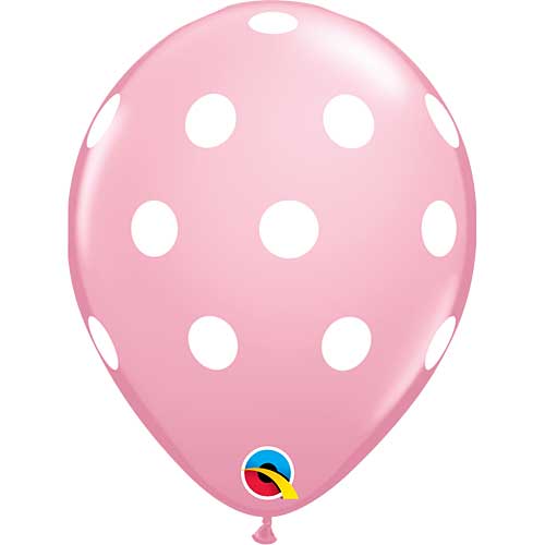 11" Big Polka Dots Pink Printed Latex Balloons by Qualatex