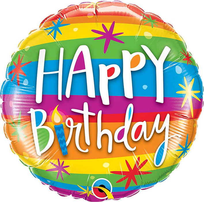 18 Inch Rainbow Stripes Birthday Foil Balloon