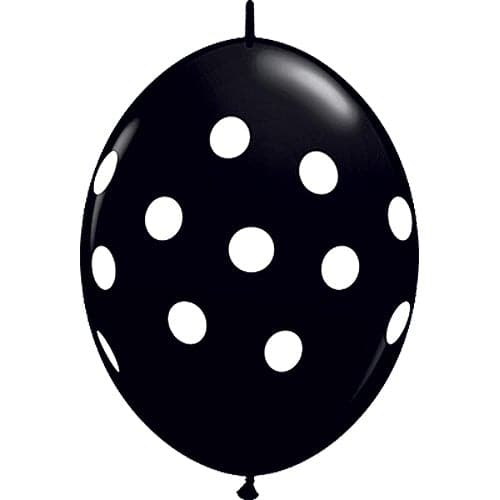 12" Quicklink Polka Dots Onyx Black Printed Latex Balloons by Qualatex