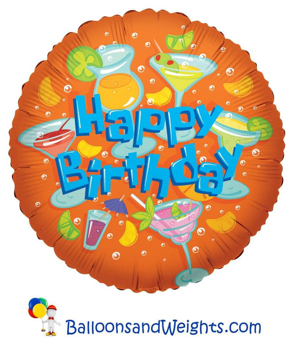 18 Inch Happy Birthday Cocktail Foil Balloon | 100 pcs