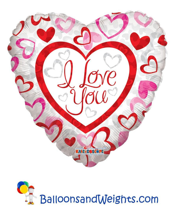 18 Inch I Love You Patterned Hearts Foil Balloon | 100 pcs