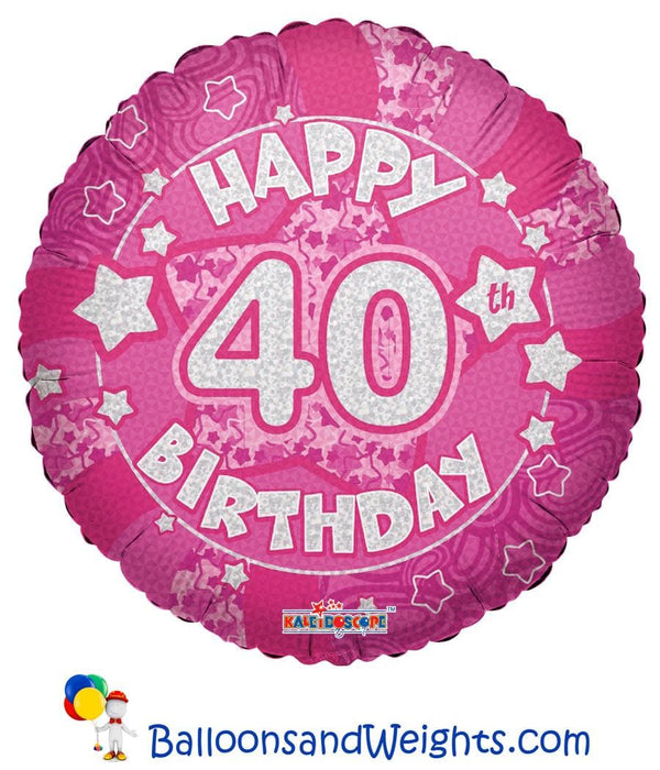 18 Inch Holographic Pink Happy 40th Birthday Foil Balloon | 100 pcs