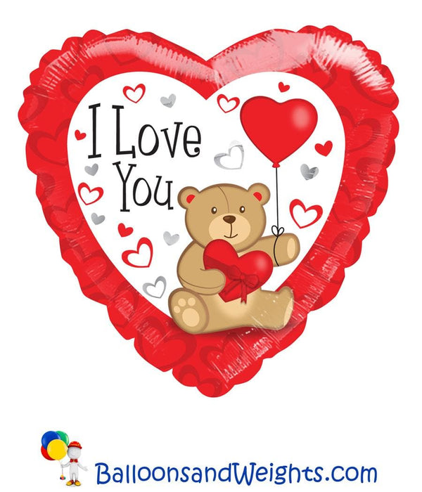 18 Inch I Love You Bear with Balloon Foil Balloon | 100 pcs