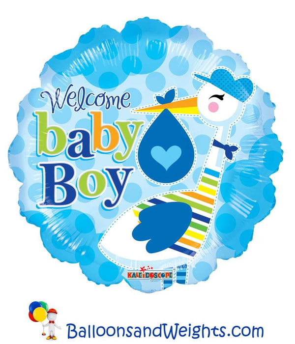 18 Inch Baby Boy Stork Foil Balloon | 100 pcs