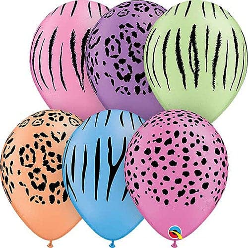 11" Neon Safari Assortment Printed Latex Balloons by Qualatex