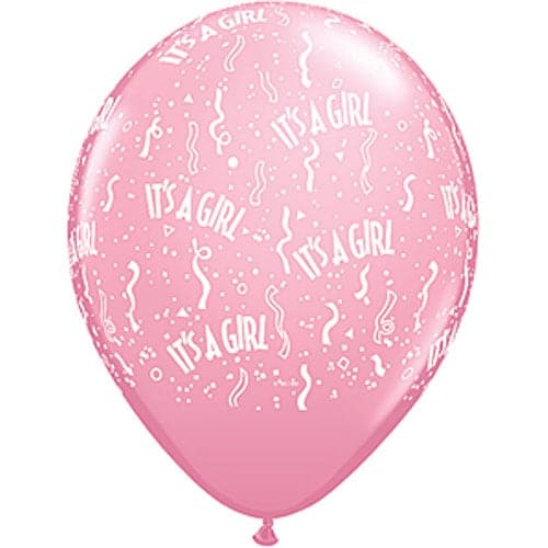11" It's A Girl All Around On Pink Printed Latex Balloons by Qualatex