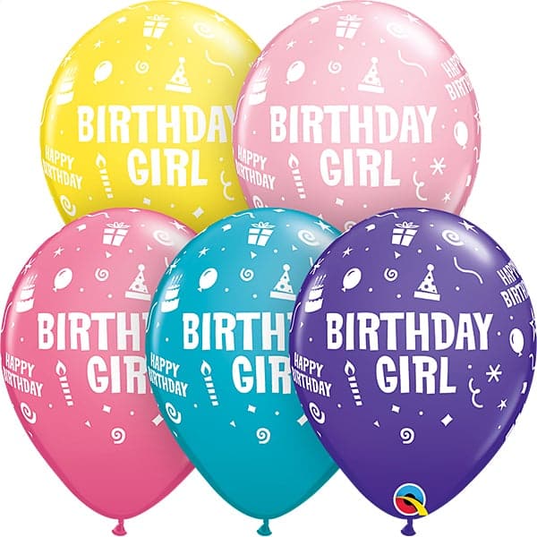 11" Birthday Girl Printed Latex Balloons by Qualatex