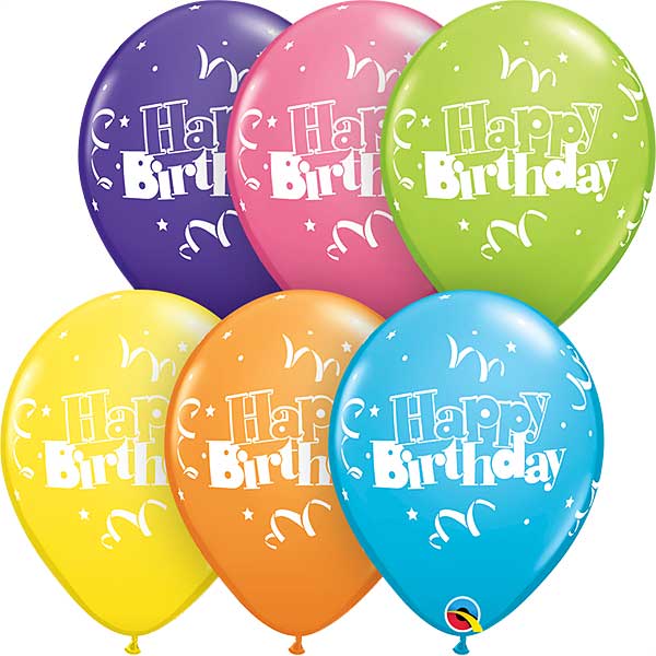 11" Birthday Streamers & Stars Printed Latex Balloons by Qualatex
