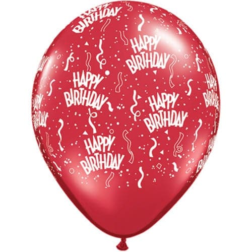 11" Ruby Red Birthday Around Printed Latex Balloons by Qualatex