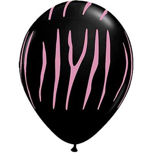 11" Zebra Stripes On Onyx Black Printed Latex Balloons by Qualatex