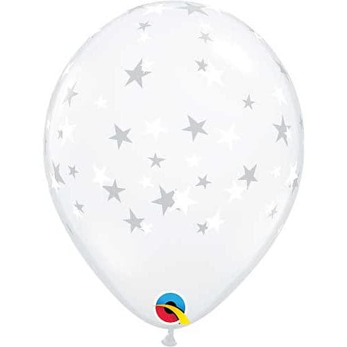 11" Contemporary White Stars On Diamond Clear Printed Latex Balloons by Qualatex