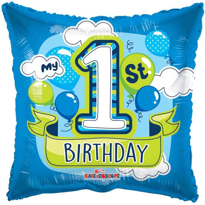 18" Square 1st Birthday Boy Foil Balloons Gellibean | 100 pcs