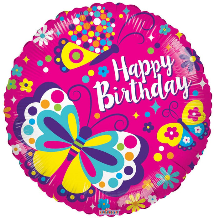 18" Happy Birthday Classic Butterflies Foil Balloons | 100 pcs