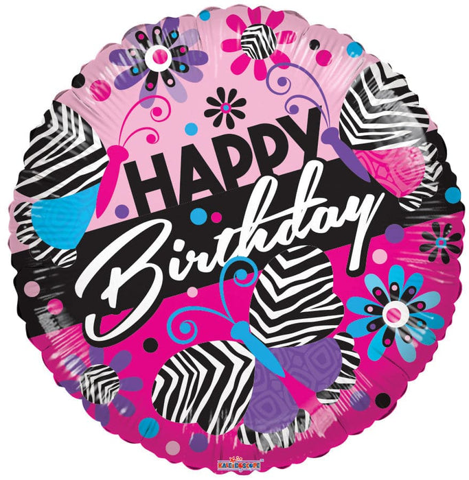 18" Happy Birthday Zebra Pattern Foil Balloons | 100 pcs