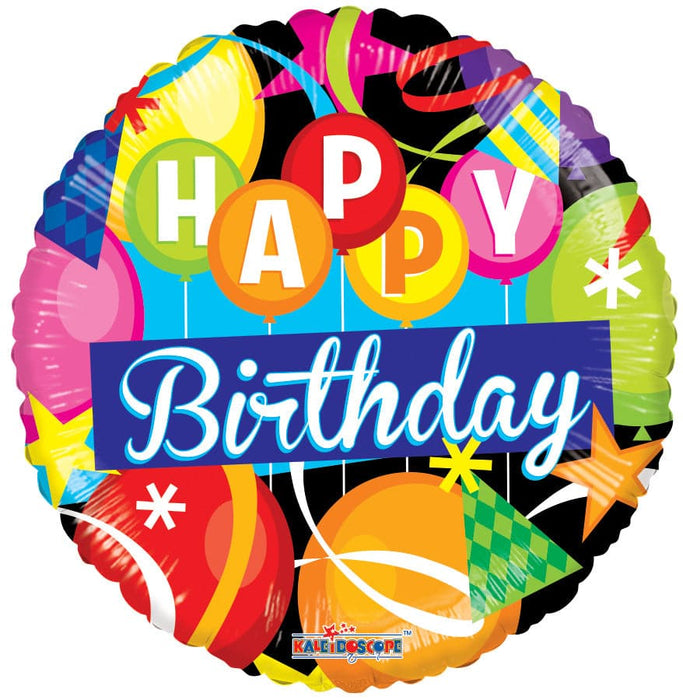 18" Happy Birthday Motifs Gellibean Foil Balloons | 100 pcs