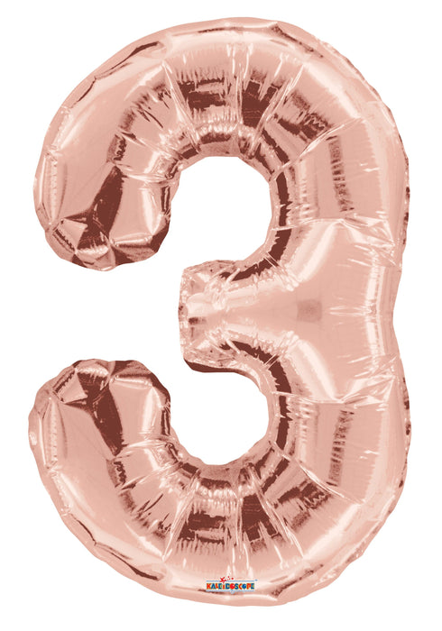 34" Jumbo Number Foil Balloons | Rose Gold Three 3 | 50 pc