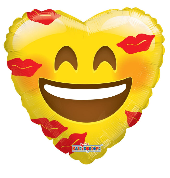 18 Inch Emoji Heart with Kisses Smile Face Foil Balloon | 100 pcs
