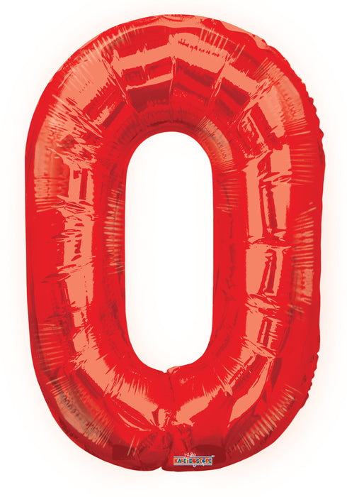 34" Jumbo Number Foil Balloons | Red Zero 0  | 50 pc