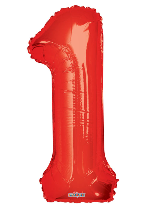 34" Jumbo Number Foil Balloons | Red One 1 | 50 pc