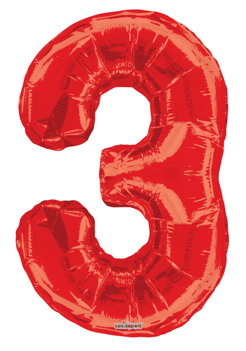 34" Jumbo Number Foil Balloons | Red Three 3 | 50 pc