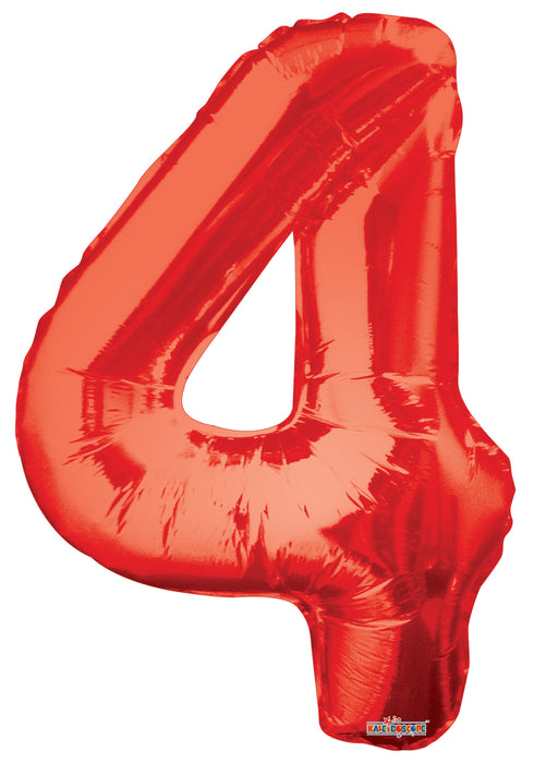 34" Jumbo Number Foil Balloons | Red Four 4 | 50 pc