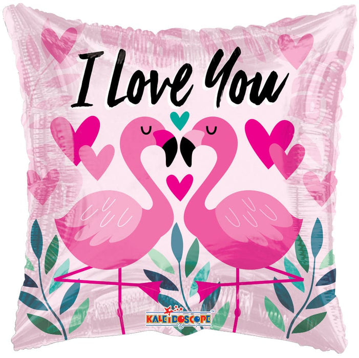 18 Inch I Love You Flamingos Foil Balloon | 100 pcs