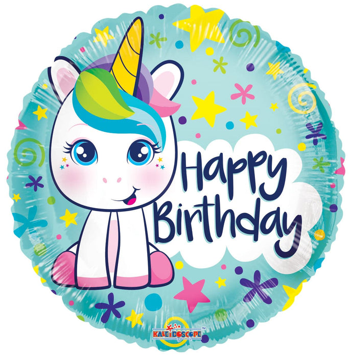 18" Happy Birthday Cute Unicorn Gellibean Foil Balloons | 100 pcs