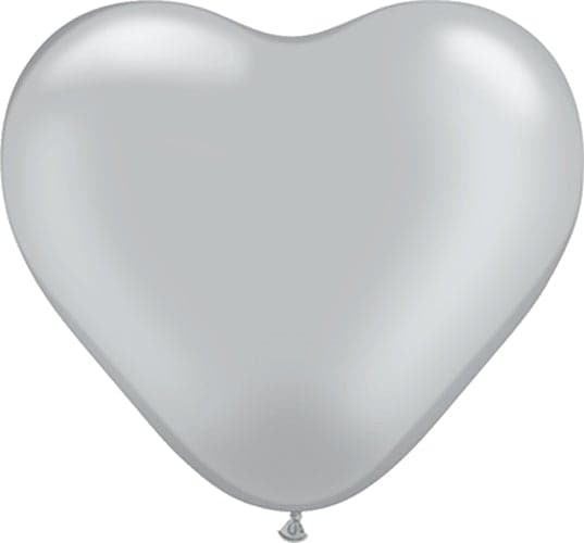 6" Silver Heart Shaped Latex Balloons by Qualatex
