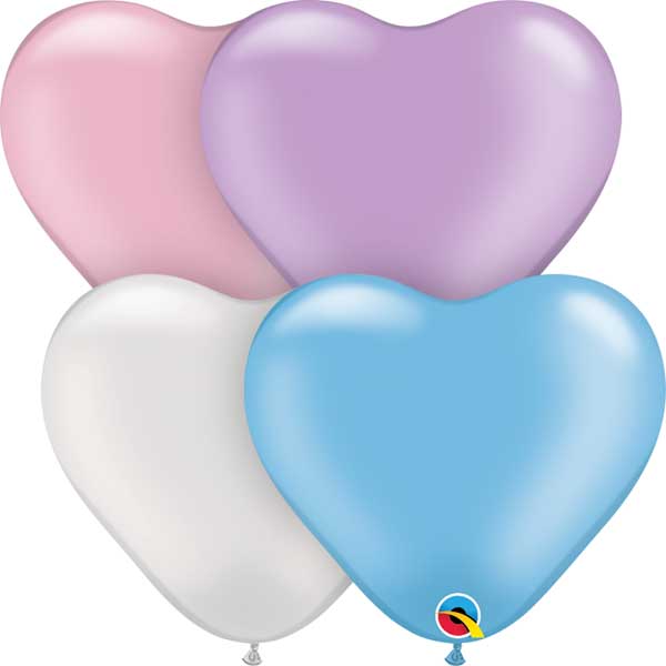 6" Pearl Pastel Assortment Heart Shaped Latex Balloons by Qualatex