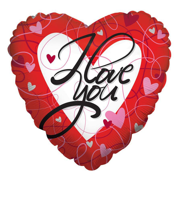 18 Inch I Love You Stripes and Hearts Red Foil Balloon | 100 pcs