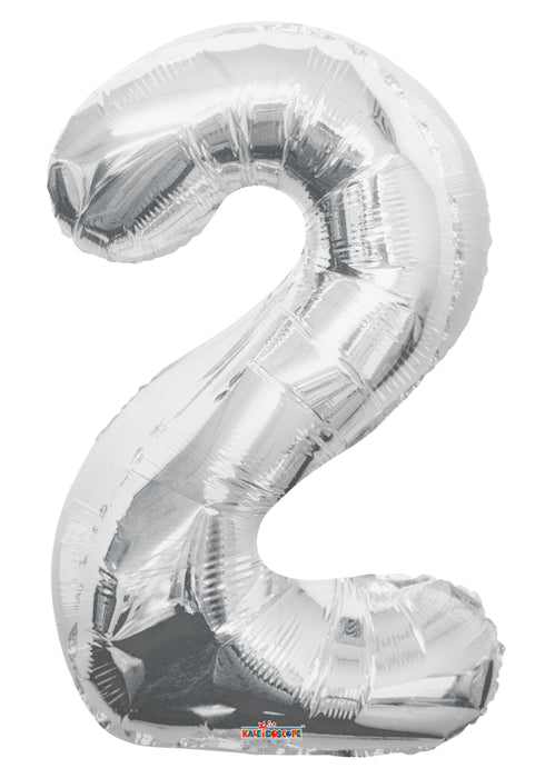 34" Jumbo Number Foil Balloons | Silver Two 2 | 50 pc