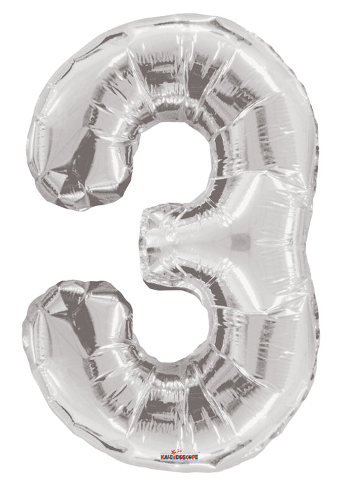 34" Jumbo Number Foil Balloons | Silver Three 3 | 50 pc