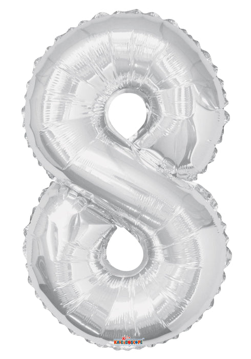 34" Jumbo Number Foil Balloons | Silver Eight 8 | 50 pc