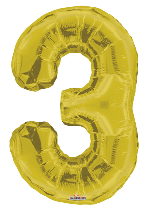 34" Jumbo Number Foil Balloons | Gold Three 3  | 50 pc