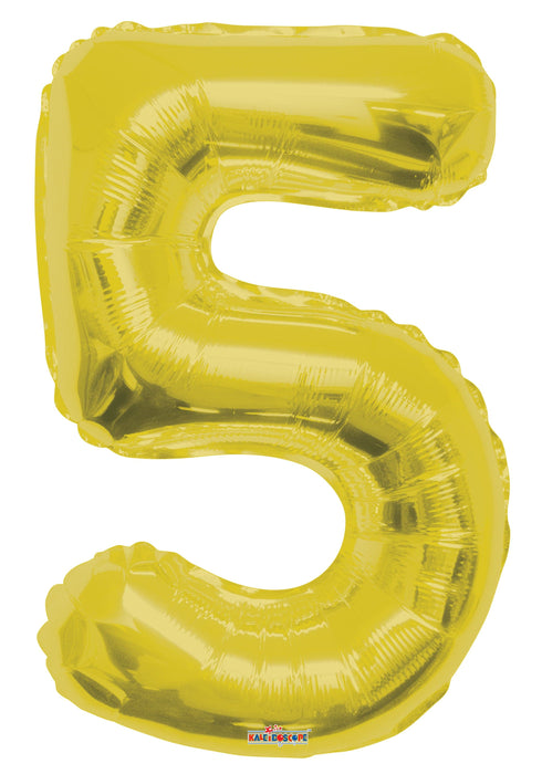 34" Jumbo Number Foil Balloons | Gold Five 5 | 50 pc