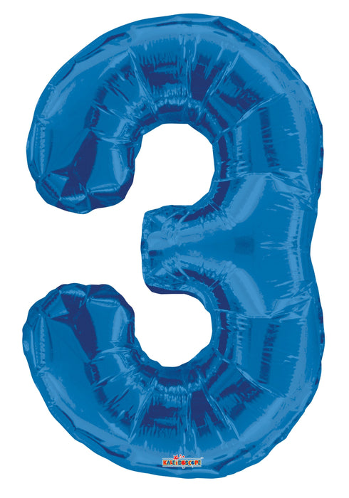 34" Jumbo Number Foil Balloons | Royal Blue Three 3 | 50 pc