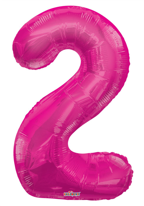 34" Jumbo Number Foil Balloons | Hot Pink Two 2 | 50 pc