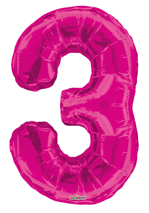 34" Jumbo Number Foil Balloons | Hot Pink Three 3  | 50 pc