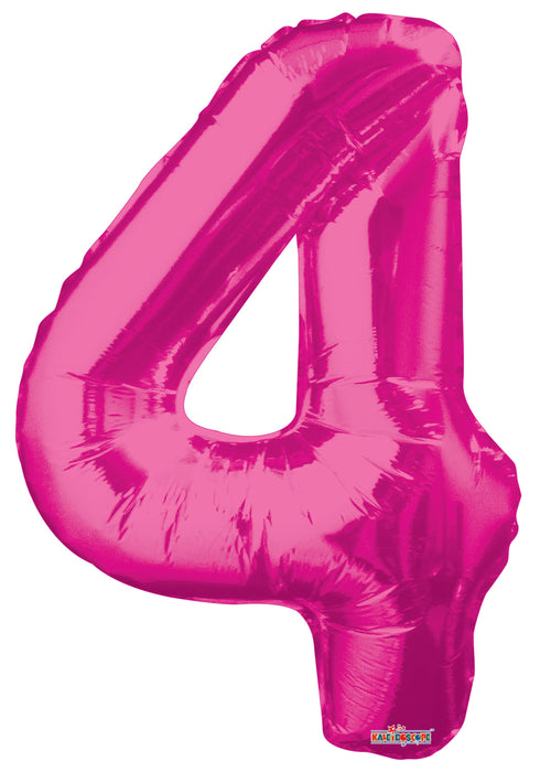 34" Jumbo Number Foil Balloons | Hot Pink Four 4  | 50 pc