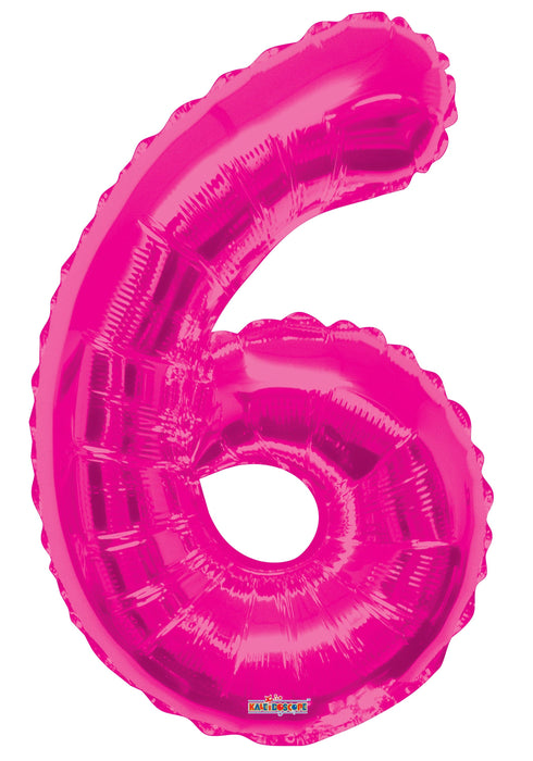 34" Jumbo Number Foil Balloons | Hot Pink Six 6  | 50 pc