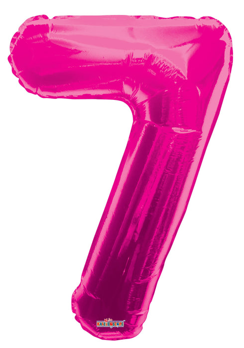 34" Jumbo Number Foil Balloons | Hot Pink Seven 7  | 50 pc