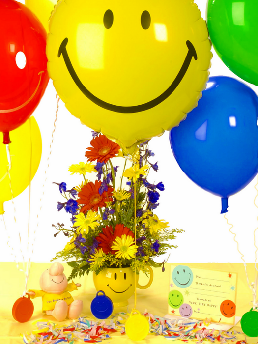 100 gram Heavy Happy Weight™ Balloon Weights | Round Happy Face | Primary-Plus Asst | 10 pc