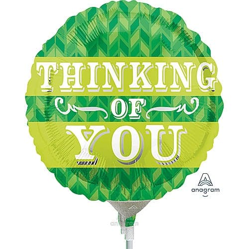 4 Inch Air Fill Thinking Of You Green Chevrons Foil Balloon