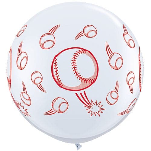 36" Baseballs On White Printed Latex Balloons by Qualatex